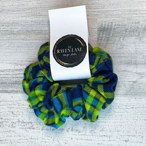 Blue & Green Flannel Scrunchie | Big Scrunchies Fashion Hair Ties Small Volume